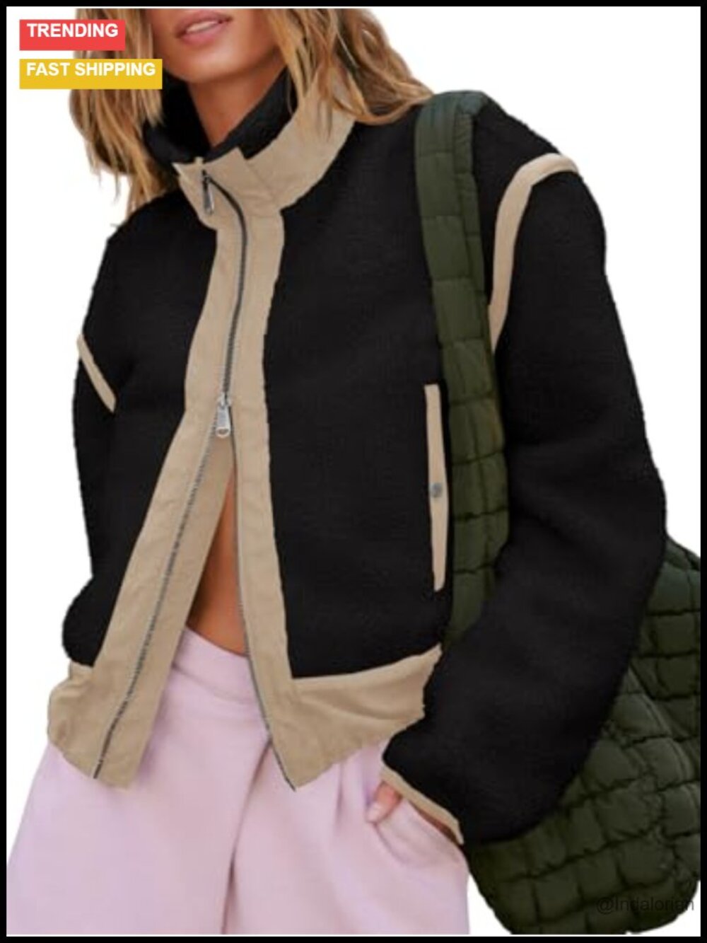 Women's Cropped Fleece Jacket Sherpa Coat Zip Up Winter Teddy Outerwear